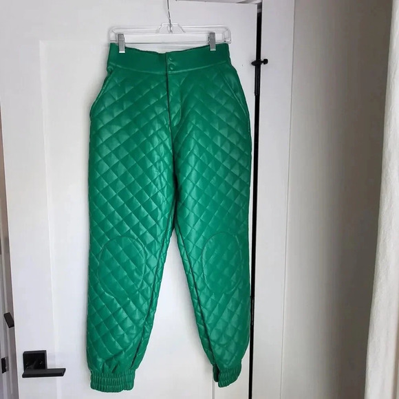 Maniere De Voir VEGAN LEATHER QUILTED JOGGERS Green Sz 8 Medium - Picture 4 of 16